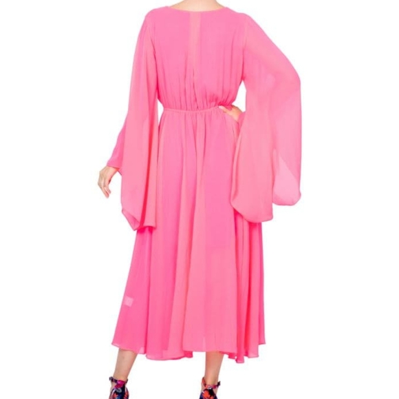 NWT Pink Maxi Wrap Dress Tea Dress Sunset Long Sleeve Spring Dress - Picture 5 of 6